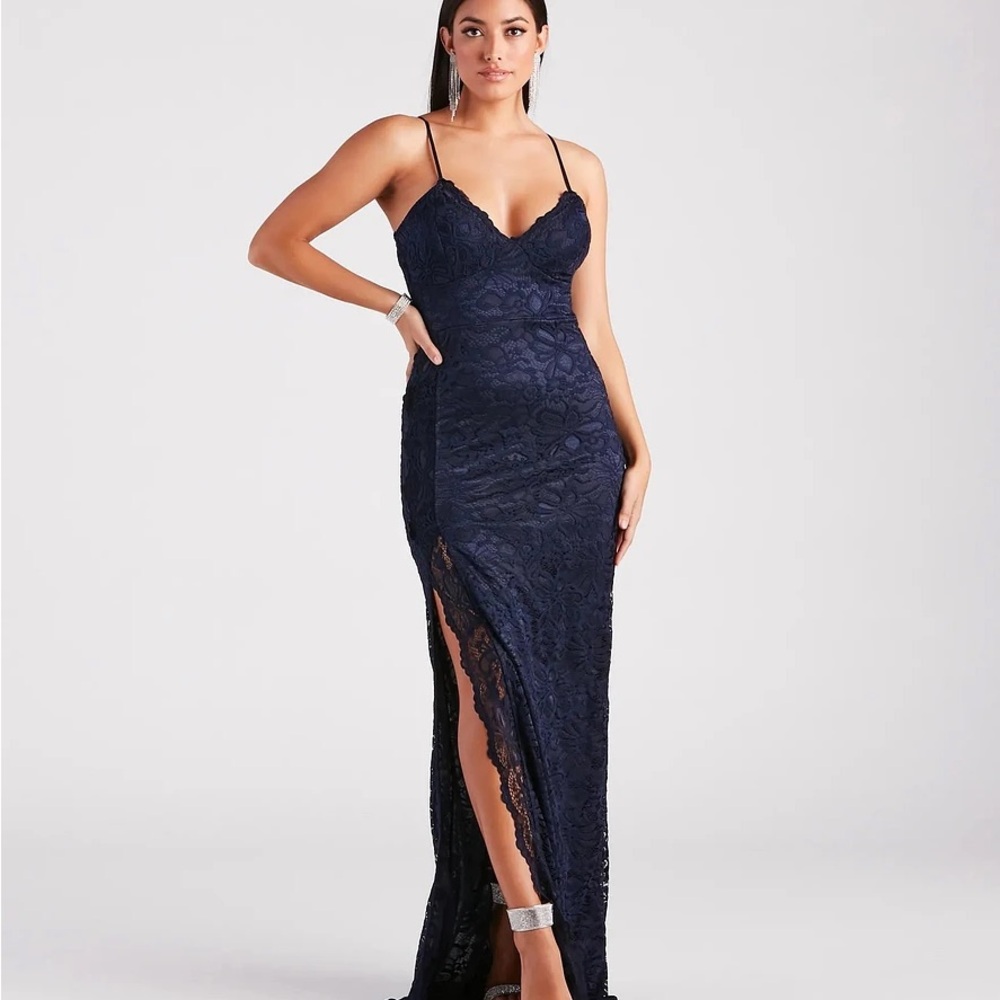 Jessica Formal Lace Slit Long Dress by Windsor